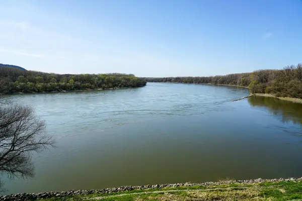 stock image The mouth of the Morava river in the Danube near the Devin castle, confluence of two rivers, springtime, Bratislava, Slovakia, Central Europe