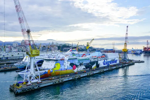 stock image Genoa, Italy- May 27, 2024: Moby Lines Moby Tommy ferry Ro-Ro passenger vessel at port pier, IMO 9221210