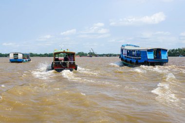 Güney Vietnam, Mekong Deltası 'nda turist trafiği, Mekong Nehri' nde turist feribotları.