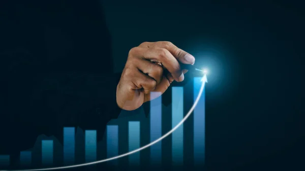 Business Development Success Growing Growth Concept Businessman Writing Arrow Graph — Stock Photo, Image