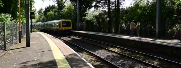 Tela Larga Vídeo Anamórfico Panorâmico Ferrovia Eletrificada Elétrica Trem Que — Vídeo de Stock