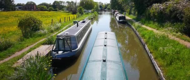 Vast Panorama Anamorhic Bilder Människor Smala Båtar Stratford Kanal Wootten — Stockvideo