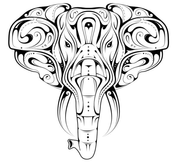 Dekorativ Elefant Huvud Design Bra För Tatuering Och Fingeravtryck — Stock vektor