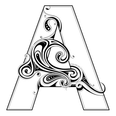 Elegant letter A with swirls and curls