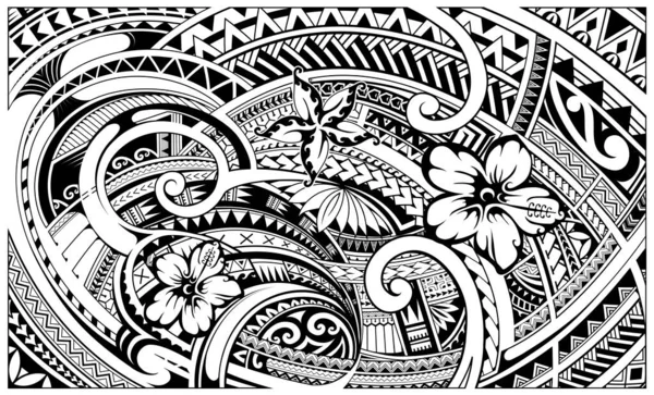 ポリネシア風の装飾とネイティブな動機を持つ生地のための民族プリントデザイン — ストックベクタ