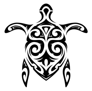 Beyaz üzerine izole edilmiş kabile tarzı kaplumbağa dövmesi.