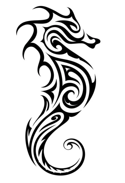 Tatuagem Cavalo Marinho Estilo Tribal Isolado Branco Ilustração De Stock