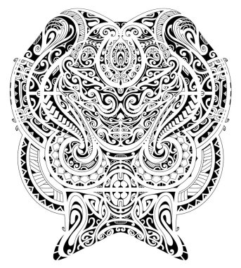 Polinezya tarzında dekoratif yarım kollu dövme. Mürekkep ve parmak izi için iyi.