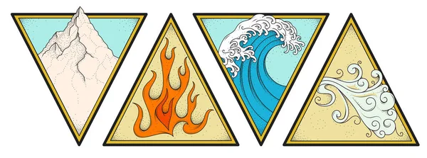 Zestaw Czterech Głównych Elementów Jak Ziemia Ogień Woda Powietrze Nadaje Wektory Stockowe bez tantiem