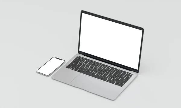 Rendering Laptop Phone Mockup Right Isometric View — Fotografia de Stock