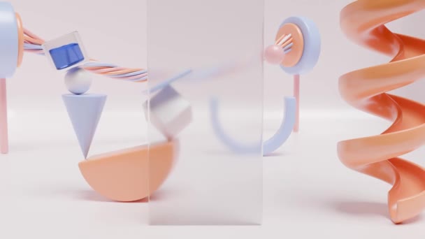 ループで移動する幾何学的な形のカラフルな3Dシーン — ストック動画