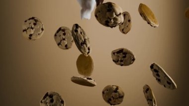 Çikolatalı kurabiyelerin üzerine dökülen sıvı 3D animasyon