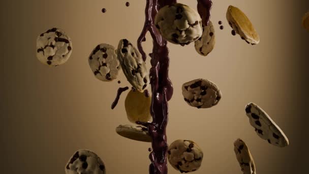 Liquid Falling Chocolate Cookies Animáció — Stock videók