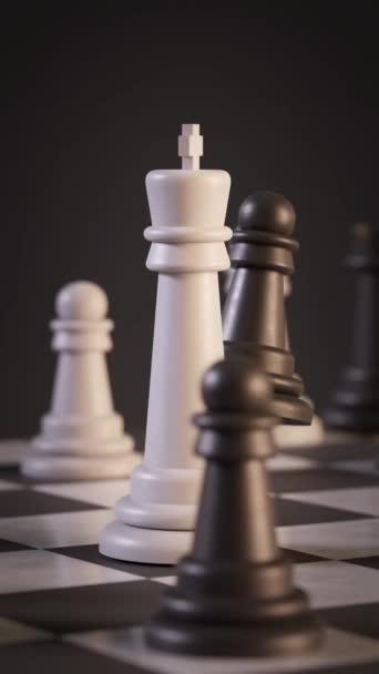 Chessboard Animation Black Pawn Beating White King — Stock Video