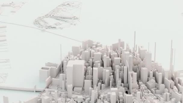 Rendering White Manhattan City Animation — Stock Video