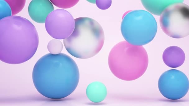 Loop Animatie Van Zachte Kleurrijke Ballen Zweven Botsen — Stockvideo