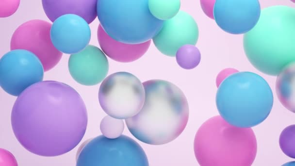 Loop Animatie Van Zachte Kleurrijke Ballen Zweven Botsen — Stockvideo