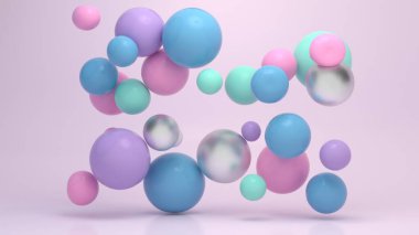 Yumuşak renkli toplar süzülüyor 3D görüntüleme