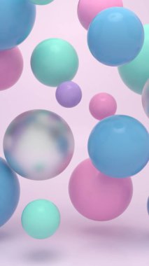 Yumuşak renkli toplar süzülüyor 3D görüntüleme