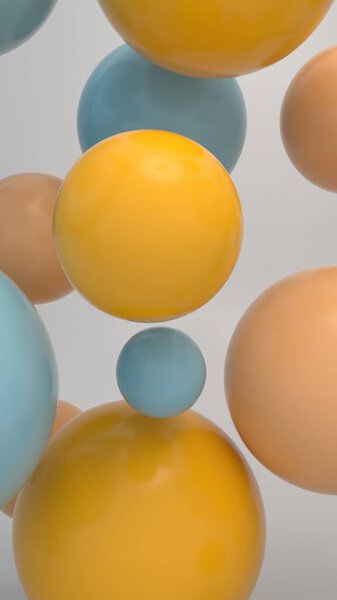 Soft colorful balls floating 3D rendering