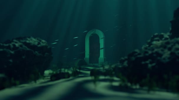 Enigmatisk Dörr Djup Havet Undervattensscen — Stockvideo