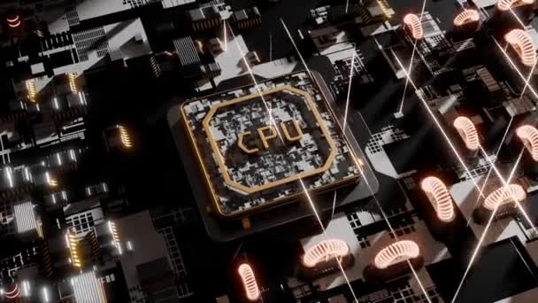 Microchip Avanzado Que Conecta Con Una Placa Base 3Dvideo — Vídeos de Stock