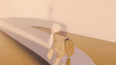 Üç boyutlu animasyon yürürken kaya golemi parçalanıyor