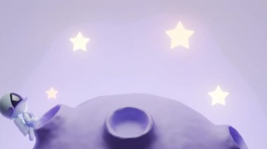 Ay yüzeyinde Mutlu Astronot Dansı Döngü Animasyonu. Tatmin Edici Video.