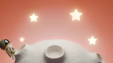 Ay yüzeyinde Mutlu Astronot Dansı Döngü Animasyonu. Tatmin Edici Video.