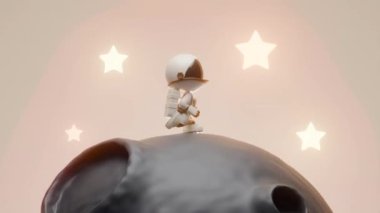 Ay yüzeyinde Mutlu Astronot Dansı Döngü Animasyonu. Tatmin Edici Video.