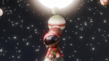 Ay yüzeyinde Mutlu Astronot Dansı Döngü Animasyonu. Tatmin Edici Video.