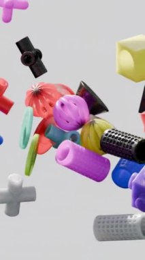 Hareket halindeki renkli geometrik şekillerin 3 boyutlu animasyonu