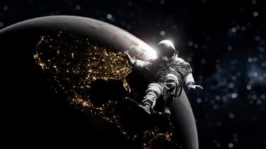 Kuzey Amerika üzerinde kozmik karanlıkla çevrili bir astronot..
