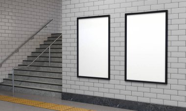 Gerçekçi bir metro ortamında çift poster modeli. 3d biçimlendirme modeli