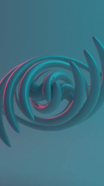 Sleek 3D Rendering drops with neon edges in an abstract spiral against a serene blue backdrop clipart