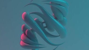 Sleek 3D Rendering drops with neon edges in an abstract spiral against a serene blue backdrop clipart