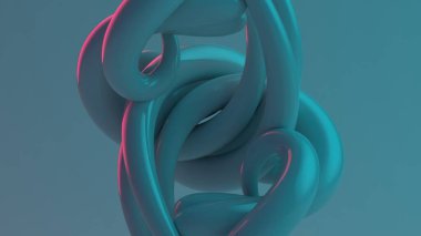 Pürüzsüz 3D görüntüleme, neon kenarlı, soyut bir spiral ile serin mavi bir arkaplan üzerine damlalar