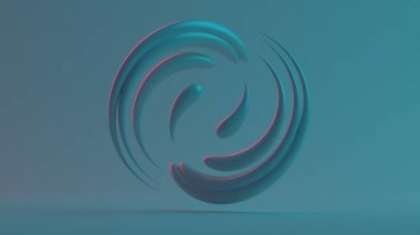 Sleek 3D Rendering drops with neon edges in an abstract spiral against a serene blue backdrop clipart