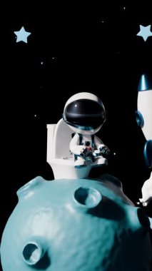 Ay yüzeyinde Mutlu Astronot Dansı Döngü Animasyonu. Tatmin Edici Video.