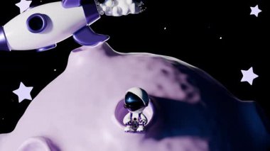 Ay yüzeyinde Mutlu Astronot Dansı Döngü Animasyonu. Tatmin Edici Video.