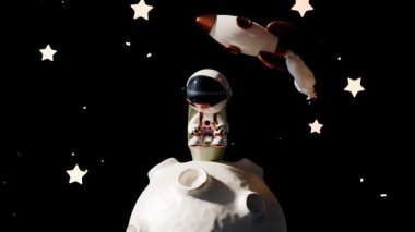 Ay yüzeyinde Mutlu Astronot Dansı Döngü Animasyonu. Tatmin Edici Video.