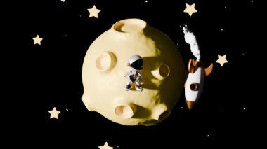 Ay yüzeyinde Mutlu Astronot Dansı Döngü Animasyonu. Tatmin Edici Video.