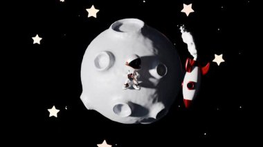 Ay yüzeyinde Mutlu Astronot Dansı Döngü Animasyonu. Tatmin Edici Video.