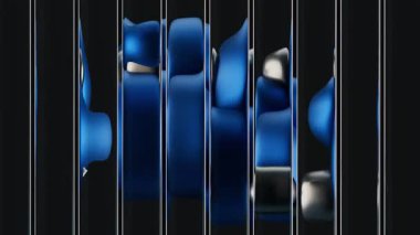 Cam panellerin arkasında Mavi Asgari Akışkanlık 3B şekiller