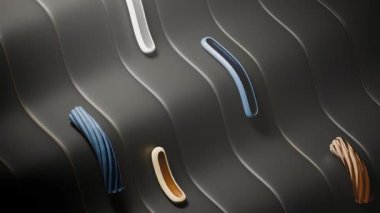 Dalgalı Metalik Yüzeyde Yürüyen Cam ve Plastik Elementlerin 3B Canlandırması