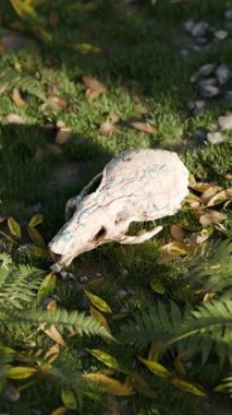 Çimen Tarlasıyla Kaplanmış Fare Kafatası 'nın 3 boyutlu animasyonu. Ölümden Sonra Yaşam Konsepti