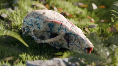 Çimen Tarlasıyla Kaplanmış Fare Kafatası 'nın 3 boyutlu animasyonu. Ölümden Sonra Yaşam Konsepti