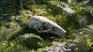 Çimen Tarlasıyla Kaplanmış Fare Kafatası 'nın 3 boyutlu animasyonu. Ölümden Sonra Yaşam Konsepti