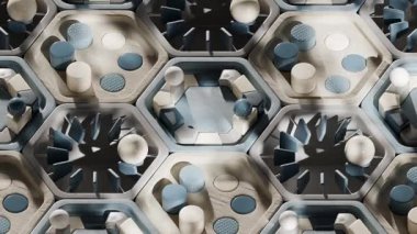 Döngü içinde küreleri olan 3D altıgen platformlar