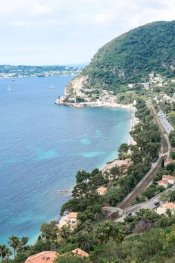 Franch riviera. Ortaçağ köyü Eze. Panorama köyün dağından Eze 'den denize. 